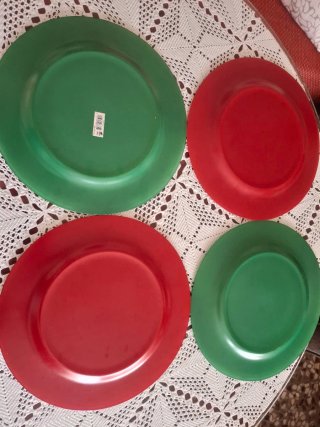 6 Bajoplatos Cristal Rojo y Verde.