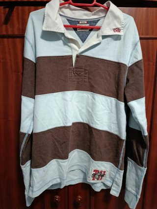 Polo manga larga rayas azul y marrón