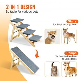 Escaleras para Mascotas de Madera/Pasos para Mascotas, Escalera de Perro de Madera Plegable 2 en 1 para Camas, Sofás y Coches, Escaleras y Rampa para Perros con 4 Pasos para Mascotas Pequeñas, Med...
