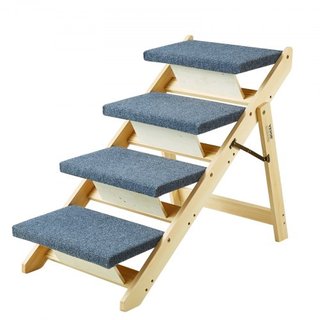 Escaleras para Mascotas de Madera/Pasos para Mascotas, Escalera de Perro de Madera Plegable 2 en 1 para Camas, Sofás y Coches, Escaleras y Rampa para Perros con 4 Pasos para Mascotas Pequeñas, Med...