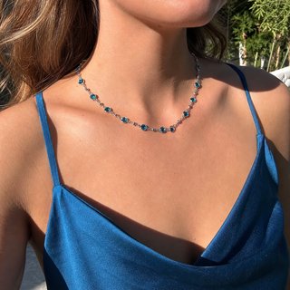 Collar Plata Cristales Azul Océano