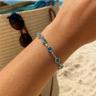 Pulsera Plata Cristales Azules Brillantes