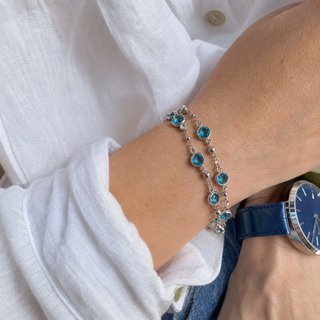 Pulsera Plata Cristales Azules Brillantes