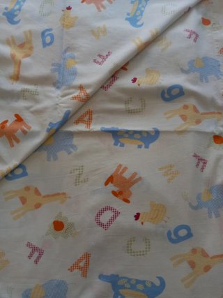 Rayas Azul-Beige/azul pitufo/letras y animales.