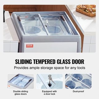 Vitrina de Helados Comercial, Congelador de 158 L, Congelador Profundo Móvil con Tapa de Vidrio, Gabinete de Dipping de Gelato para Restaurante, 2 Puertas de Vidrio Deslizantes, Ruedas con Bloqueo...