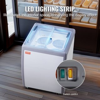 Vitrina de Helados Comercial, Congelador de 158 L, Congelador Profundo Móvil con Tapa de Vidrio, Gabinete de Dipping de Gelato para Restaurante, 2 Puertas de Vidrio Deslizantes, Ruedas con Bloqueo...
