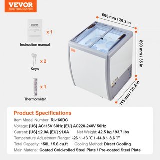 Vitrina de Helados Comercial, Congelador de 158 L, Congelador Profundo Móvil con Tapa de Vidrio, Gabinete de Dipping de Gelato para Restaurante, 2 Puertas de Vidrio Deslizantes, Ruedas con Bloqueo...