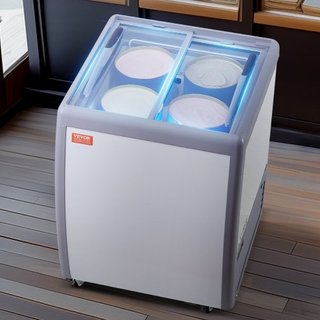 Vitrina de Helados Comercial, Congelador de 158 L, Congelador Profundo Móvil con Tapa de Vidrio, Gabinete de Dipping de Gelato para Restaurante, 2 Puertas de Vidrio Deslizantes, Ruedas con Bloqueo...