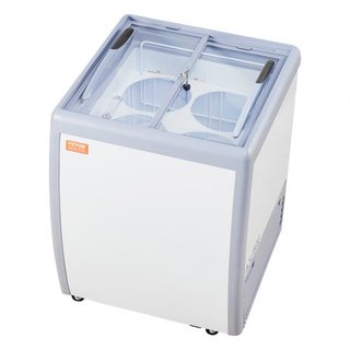 Vitrina de Helados Comercial, Congelador de 158 L, Congelador Profundo Móvil con Tapa de Vidrio, Gabinete de Dipping de Gelato para Restaurante, 2 Puertas de Vidrio Deslizantes, Ruedas con Bloqueo...