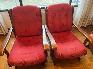 2 Butacas Madera Cojines Rojos