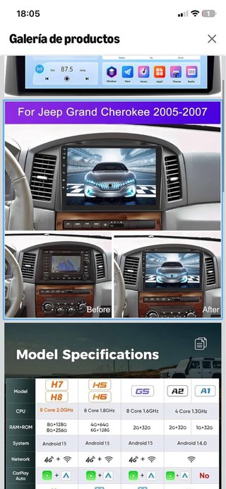 Pantalla 10” Jeep Grand Cherokee 05-07 8-256GB