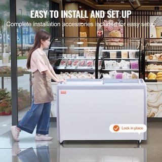 Vitrina de Helados Comercial, Congelador de Cofre de 370 L, Congelador Profundo de Cristal Móvil, Gabinete de Dipping de Gelato para Restaurante con 8 Grandes Tinas, 2 Puertas de Cristal Deslizant...