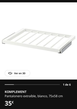 Pantalonero PAX 75cm Ikea Blanco