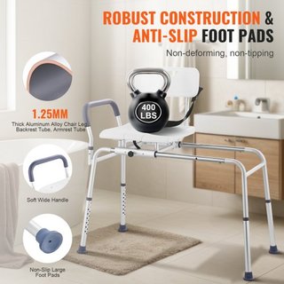 Banco de Transferencia Deslizante para Bañera, Banco de Transferencia Ajustable en Altura con Asiento Cortado, Respaldo Reversible y Cinturón de Seguridad, Silla de Ducha Antideslizante para Ancia...