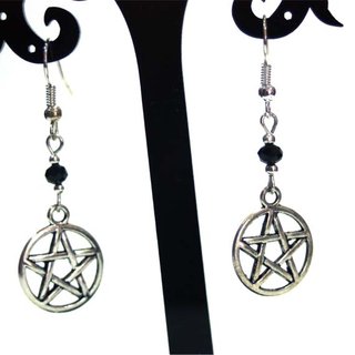 Pendientes artesanales Pentagrama y cristal azul