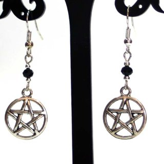 Pendientes artesanales Pentagrama y cristal azul