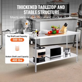 Mesa de Trabajo de Acero Inoxidable de 24 x 60 x 36 Pulgadas, Mesa de Preparación de Alimentos Comercial, Mesa de Trabajo Pesada, Mesa de Trabajo de Metal con Altura Ajustable para Restaurante, Ho...