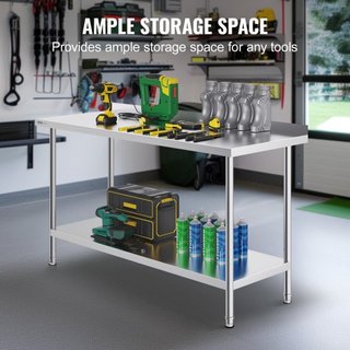 Mesa de Trabajo de Acero Inoxidable de 24 x 60 x 36 Pulgadas, Mesa de Preparación de Alimentos Comercial, Mesa de Trabajo Pesada, Mesa de Trabajo de Metal con Altura Ajustable para Restaurante, Ho...