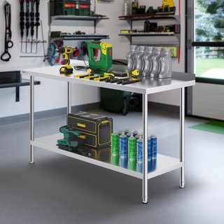 Mesa de Trabajo de Acero Inoxidable de 24 x 60 x 36 Pulgadas, Mesa de Preparación de Alimentos Comercial, Mesa de Trabajo Pesada, Mesa de Trabajo de Metal con Altura Ajustable para Restaurante, Ho...