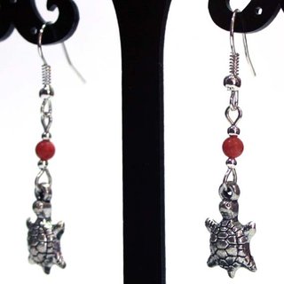 Pendientes Artesanales Tortuguitas cristales rojo