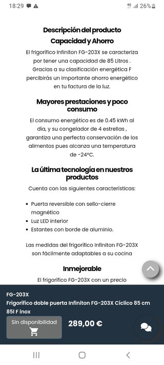 Frigorífico pequeño Infiniton