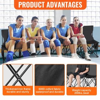 Banco Plegable Portátil, Banco de Fútbol Plegable para 6 Personas con Bolsillos Laterales y Bolsa de Transporte, Asientos Ligeros de Línea Lateral con Respaldo para Fútbol, Béisbol, Camping, Event...