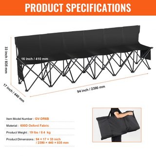 Banco Plegable Portátil, Banco de Fútbol Plegable para 6 Personas con Bolsillos Laterales y Bolsa de Transporte, Asientos Ligeros de Línea Lateral con Respaldo para Fútbol, Béisbol, Camping, Event...