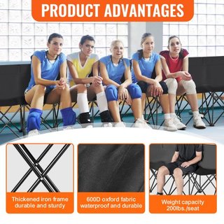 Banco Plegable Portátil, Banco de Fútbol Plegable para 8 Personas con Bolsillos Laterales y Bolsa de Transporte, Asientos Ligeros de Línea Lateral con Respaldo para Fútbol, Béisbol, Camping, Event...