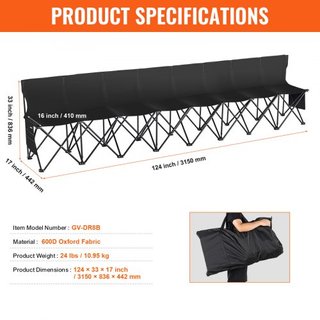 Banco Plegable Portátil, Banco de Fútbol Plegable para 8 Personas con Bolsillos Laterales y Bolsa de Transporte, Asientos Ligeros de Línea Lateral con Respaldo para Fútbol, Béisbol, Camping, Event...