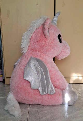Peluche Unicorno Rosa Gigante Ali Argento