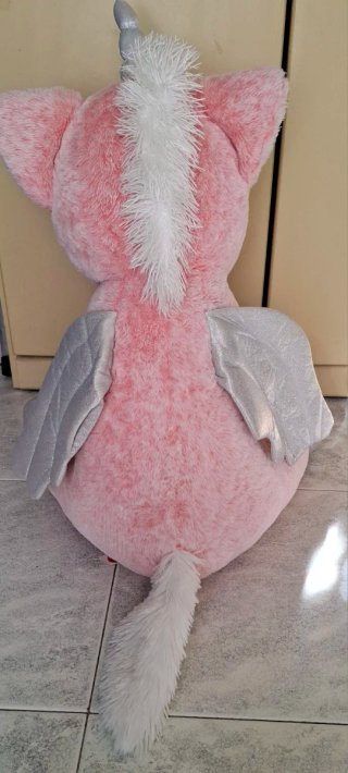 Peluche Unicorno Rosa Gigante Ali Argento