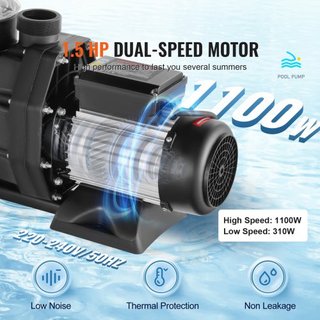 Pompa per piscina fuori terra da 1100 W (1.5HP), 220V-240V, doppia velocità 1450/2860 RPM 1100W, potente con flusso massimo 27800 L/H, risparmio energetico