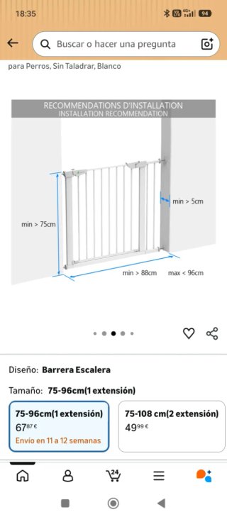 Barrera Seguridad Vounot 75-96cm Blanco
