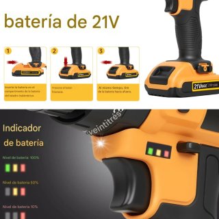 Taladro percutor a batería con accesorios