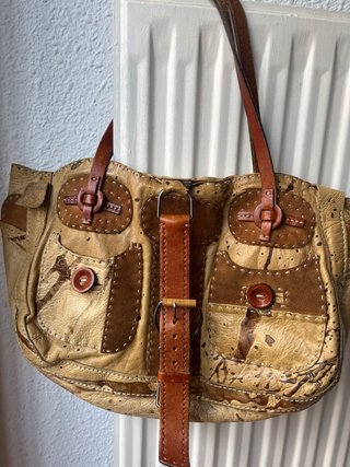 Bolso de piel mujer beige y marrón