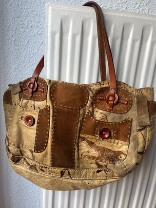 Bolso de piel mujer beige y marrón