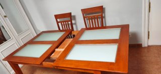 Mesa comedor madera y cristal con 4 sillas