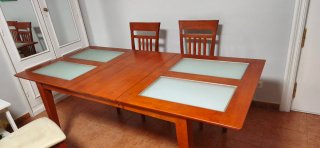 Mesa comedor madera y cristal con 4 sillas