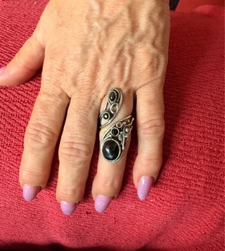Anillo Plata Ley 925 Ajustable obsidiana