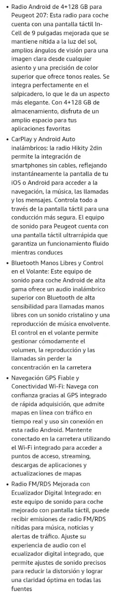 Radio 4+128GB Android 15 Peugeot 207 2006-2010.