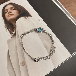 Pulsera Plata Planeta Saturno Azul