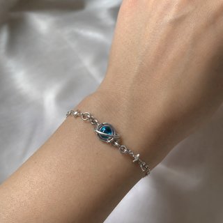 Pulsera Plata Planeta Saturno Azul