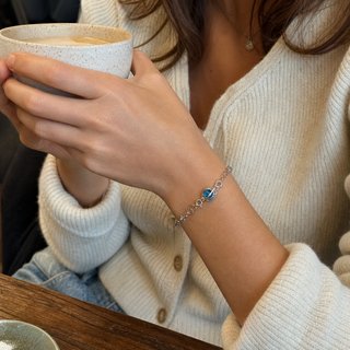 Pulsera Plata Planeta Saturno Azul
