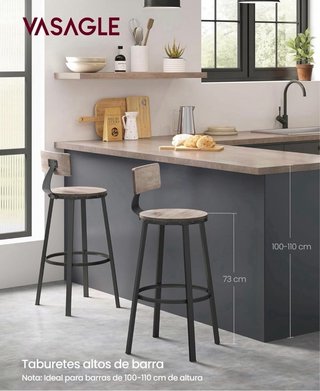 VASAGLE Sgabello Alto da Bar, Set di 2, Grigio