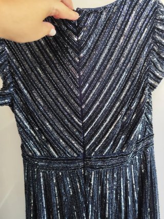 Vestido fiesta pedrería y lentejuelas azul noche