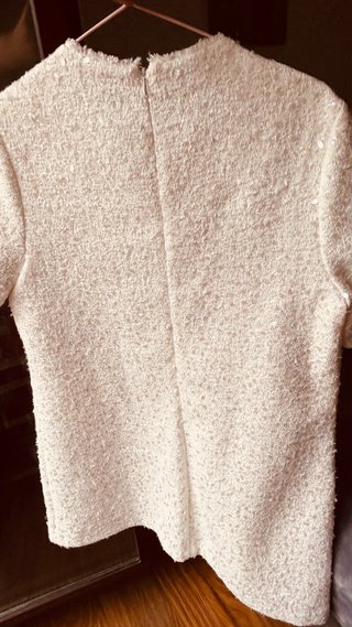 Vestido ZARA lentejuelas blanco y dorado
