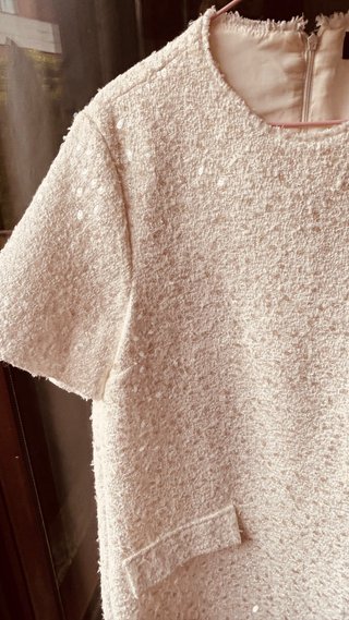 Vestido ZARA lentejuelas blanco y dorado