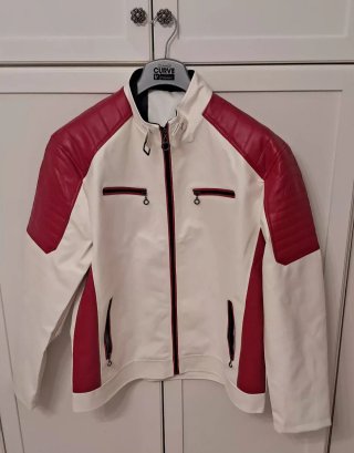 Giubbotto ecopelle moto/scooter rosso e bianco