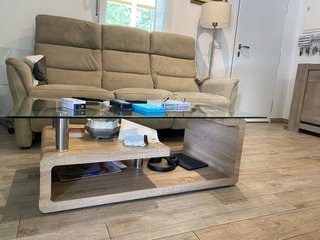 Mesa de centro cristal y madera
