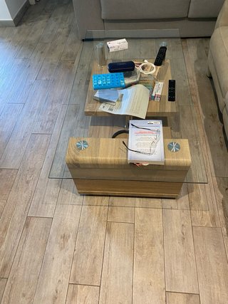 Mesa de centro cristal y madera